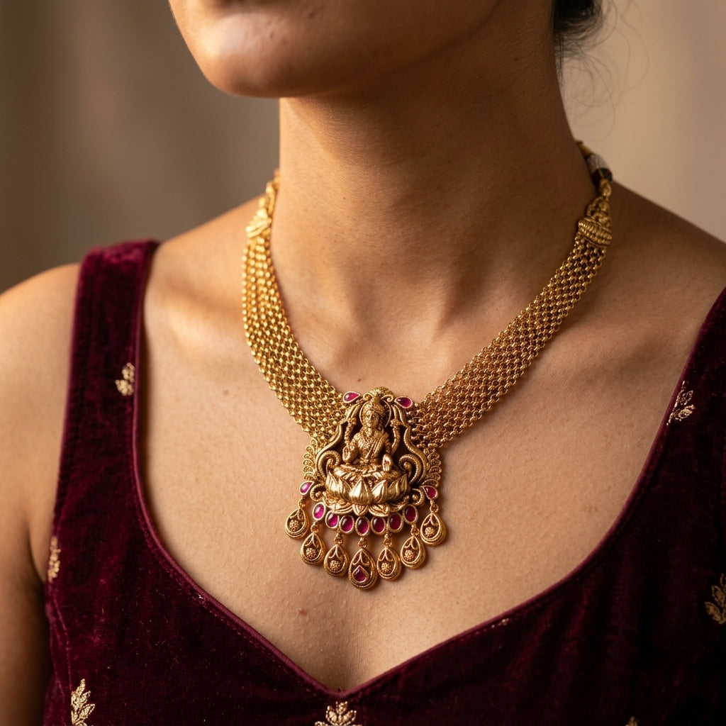Ruby Temple Lotus Necklace Set - Model