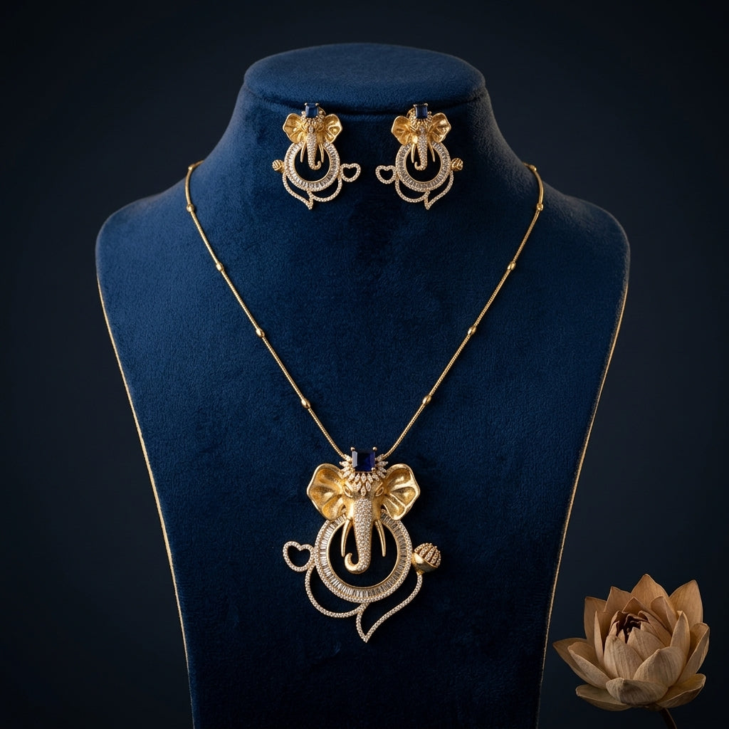 Blue and Clear Ganesha Elephant Necklace Set - Mannequin