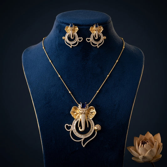 Blue and Clear Ganesha Elephant Necklace Set - Mannequin