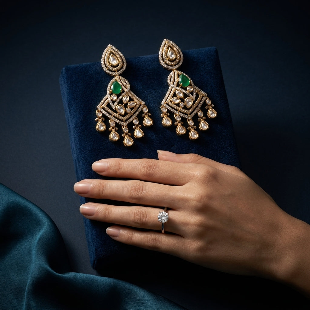 Green Heritage Kundan Earrings - Mannequin