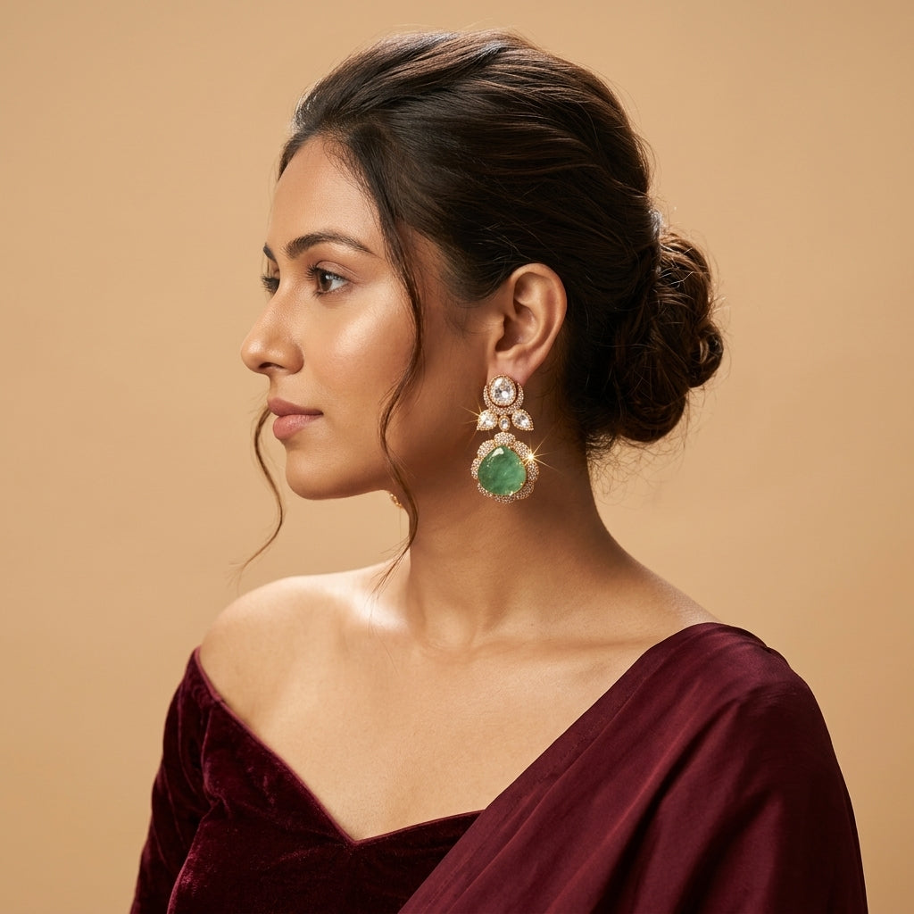 Mint Green Scalloped Drop Earrings - Model