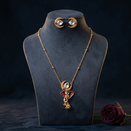 Multi Moon Elephant Meenakari Necklace Set - Mannequin