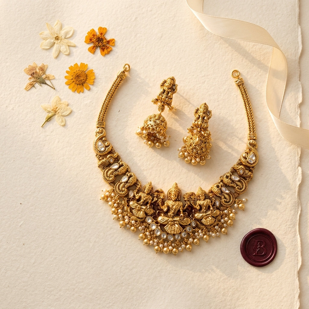 White Temple Goddess Necklace Set - Tabletop