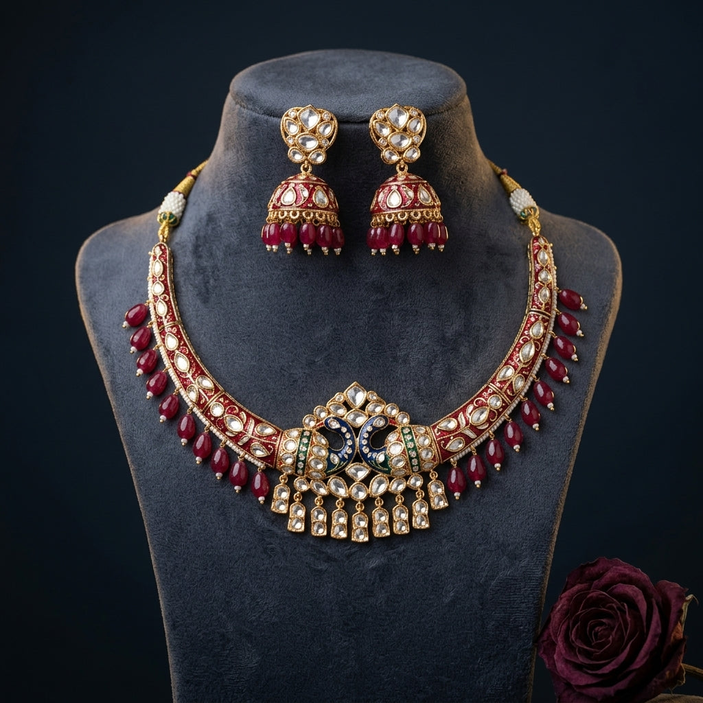 Gold Kundan Necklace Set - Mannequin