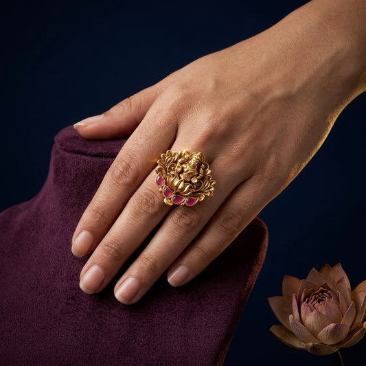Ruby Temple Lotus Ring - Mannequin