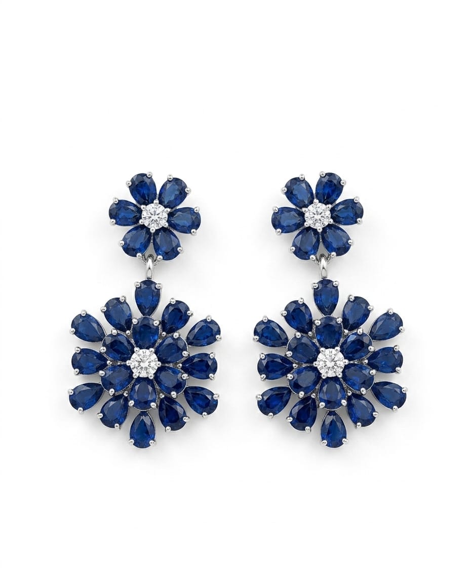 Blue Floral AD Earrings - Model
