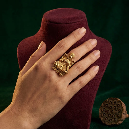 Gold Lakshmi Lotus Ring - Mannequin