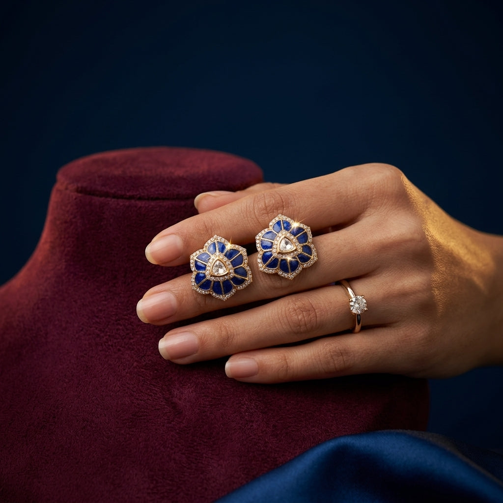 Blue Floral Petal Earrings - Mannequin