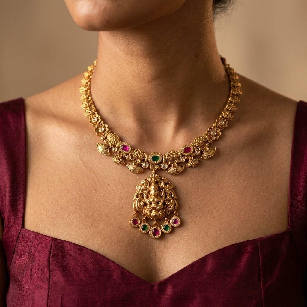 Multi Temple Goddess Necklace Set - Model