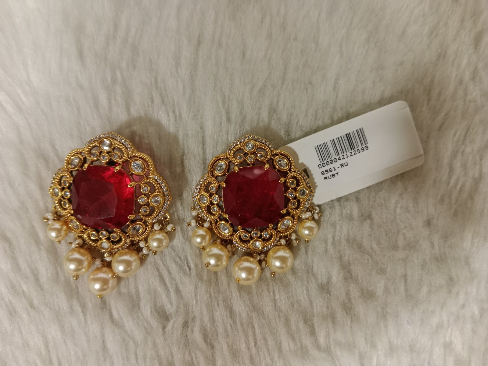 Ruby Red Antique Rajwadi Earrings - Mannequin
