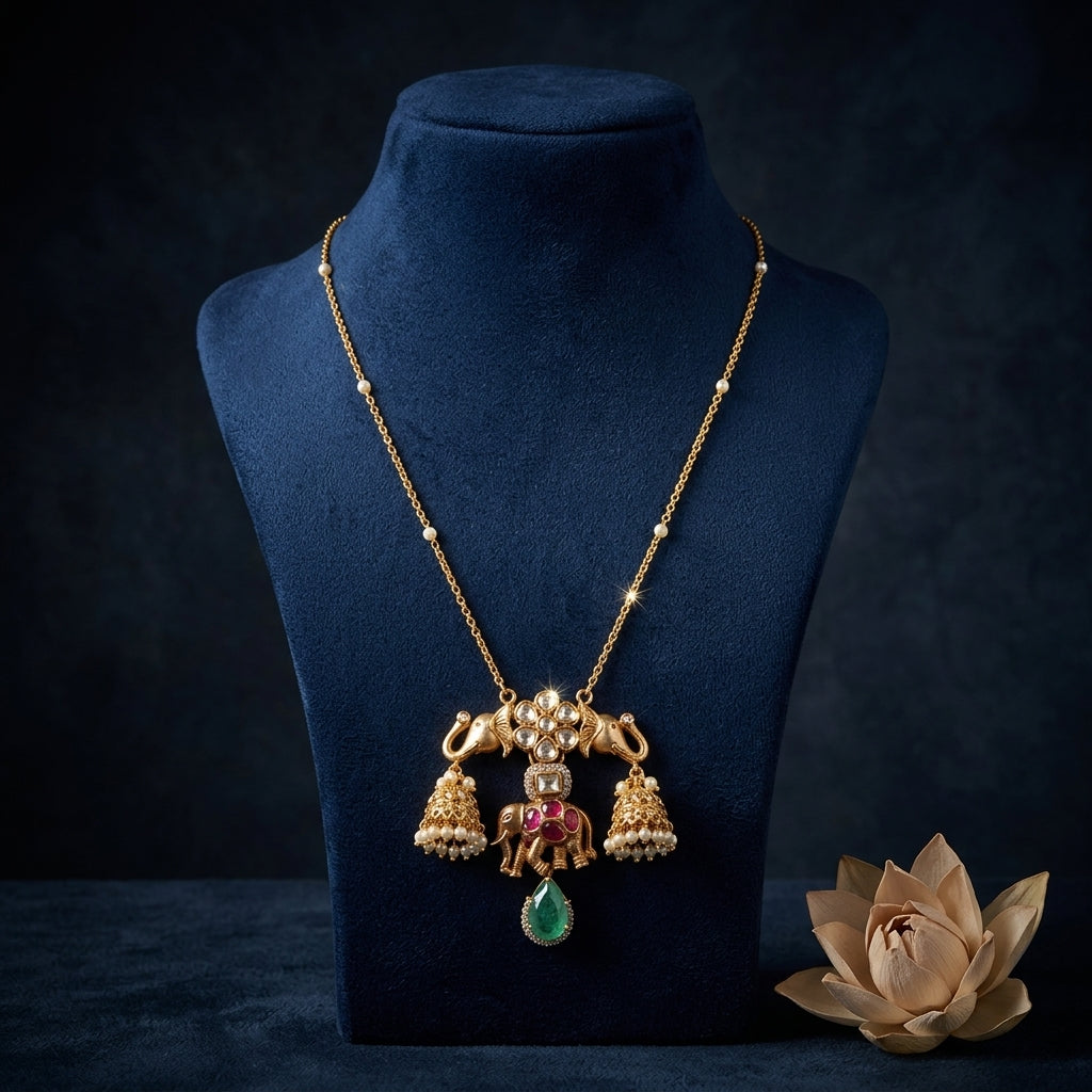 Ruby Red Kundan Necklace Set - Mannequin