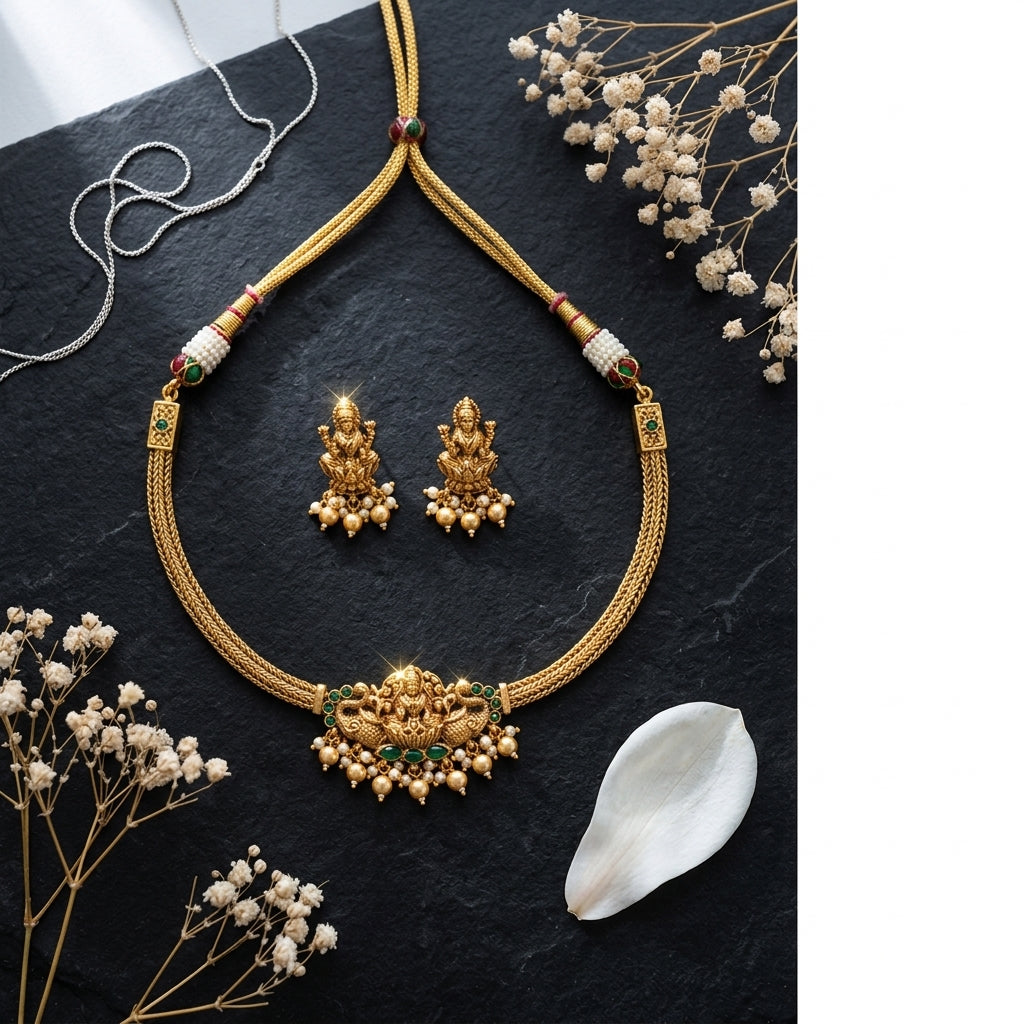 Green and White Goddess Peacock Necklace Set - Tabletop