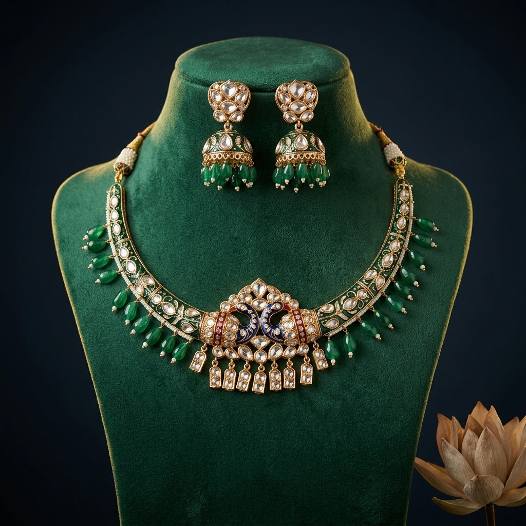 Gold Kundan Necklace Set - Mannequin
