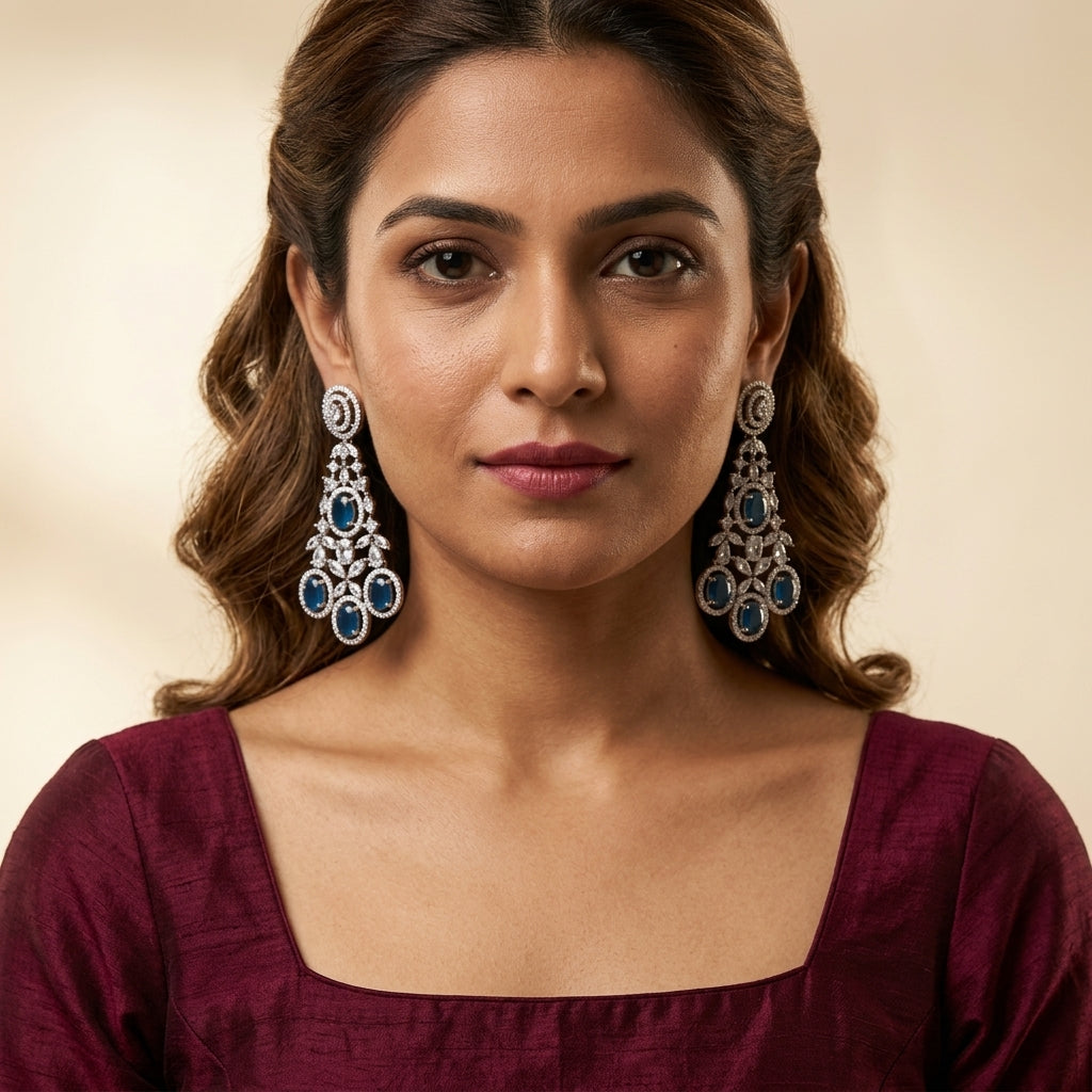 Blue Floral Earrings - Model