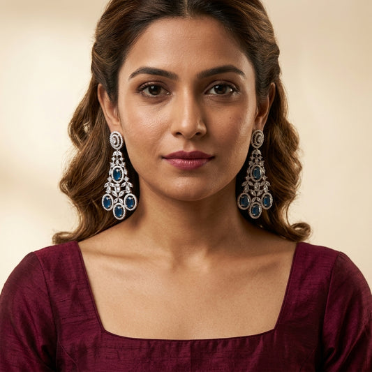 Blue Floral Earrings - Model