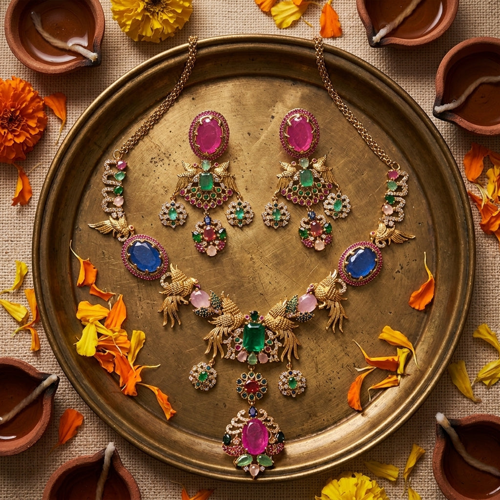 Multi Bird Motif Necklace Set - Tabletop