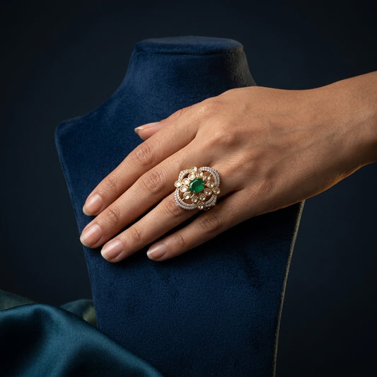 Green and Clear Floral Cluster Ring - Mannequin