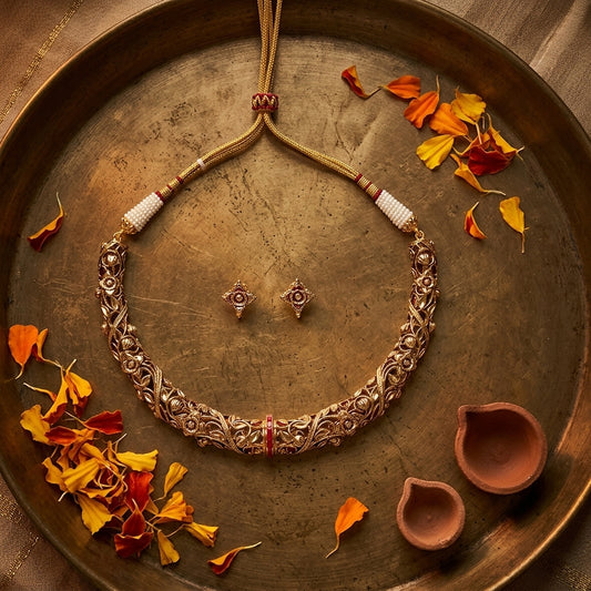 Ruby Floral Vine Necklace Set - Tabletop