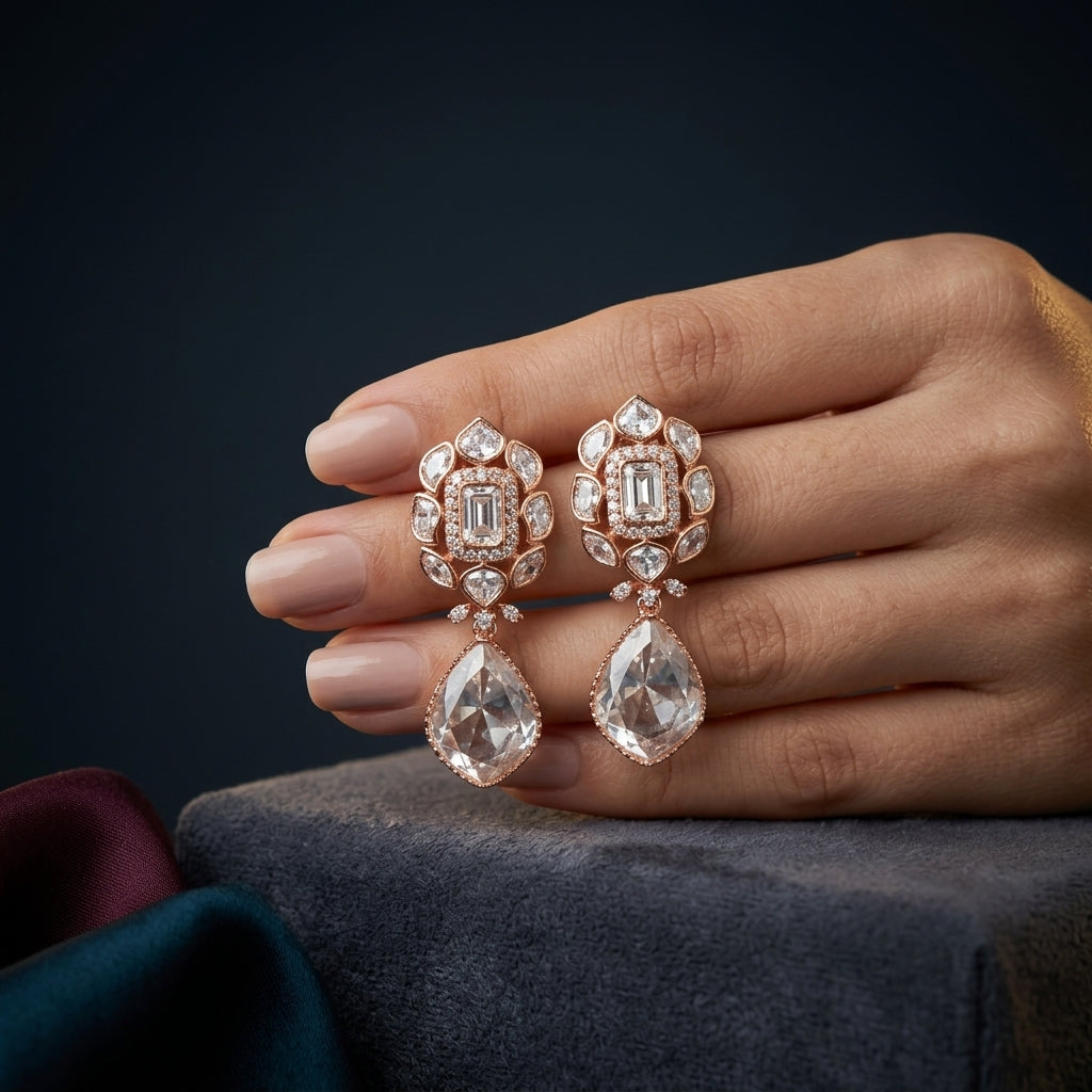White Floral Cluster Drop Earrings - Mannequin