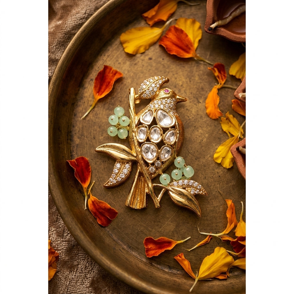 Gold Kundan Brooch - Tabletop