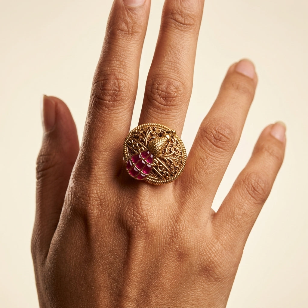Ruby Filigree Floral Ring - Model