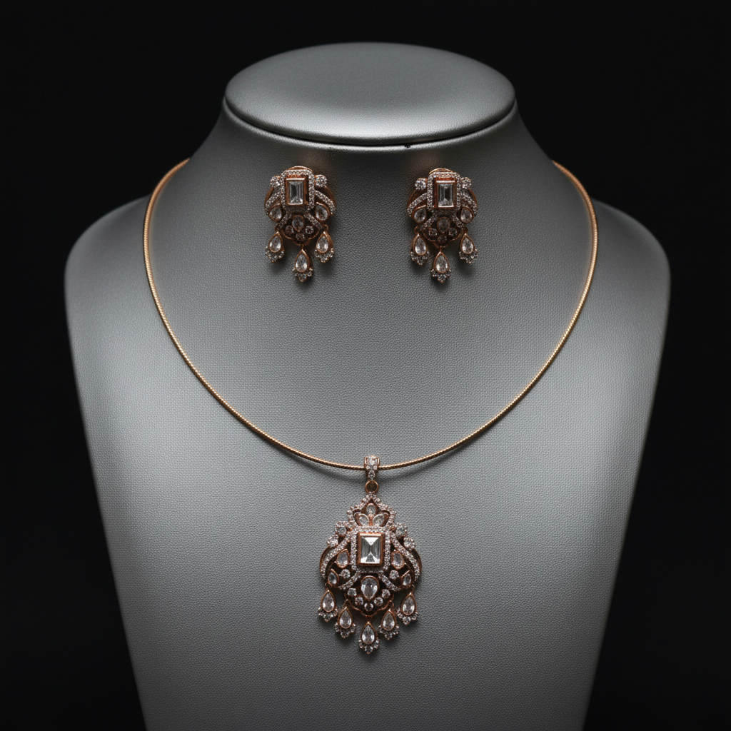 BeautiArt Rose Gold Pink Teardrop Crystal Jewelry Set