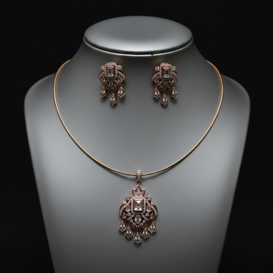 BeautiArt Rose Gold Pink Teardrop Crystal Jewelry Set