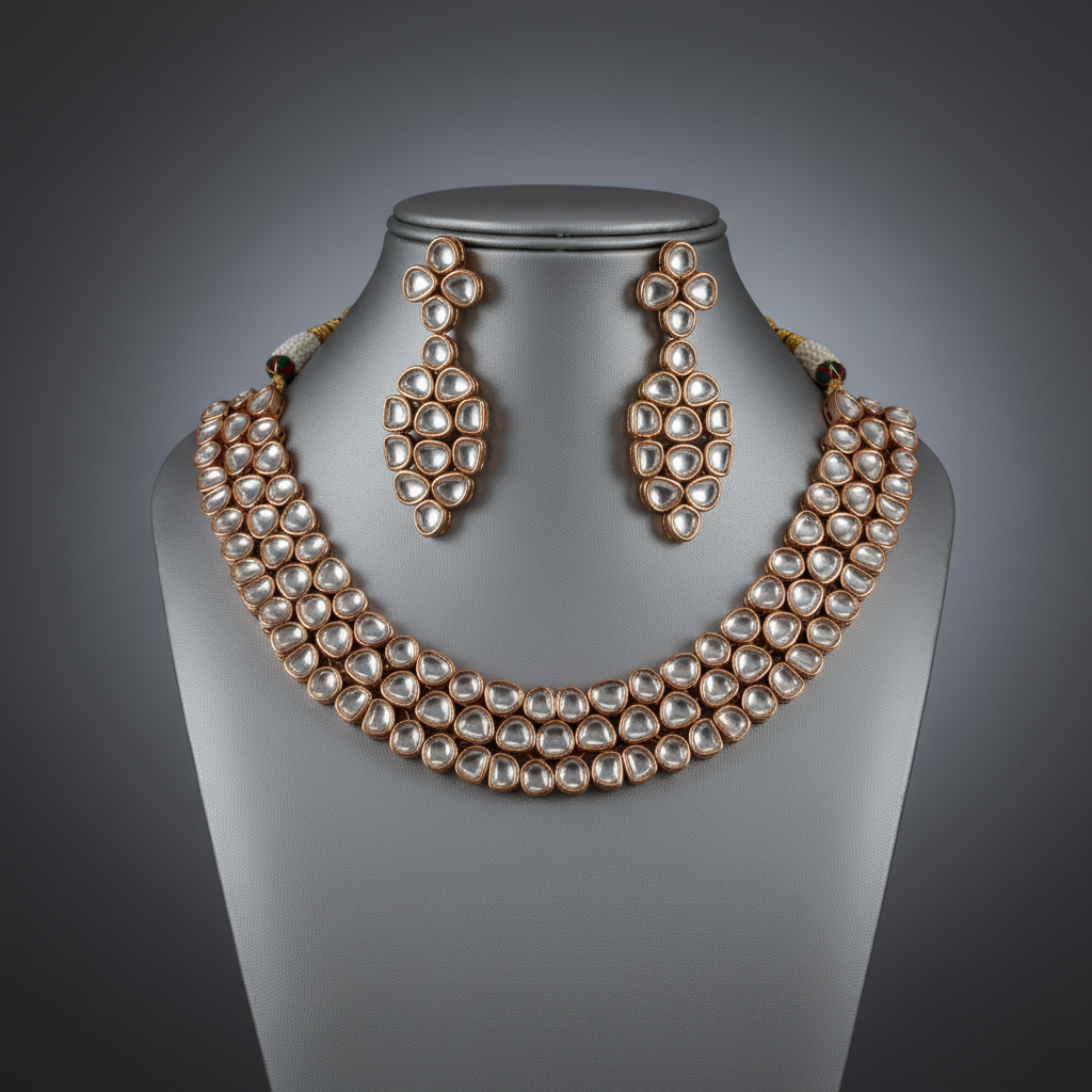 Kundan Gold-Plated Jhumka Necklace Earring Set | BeautiArt