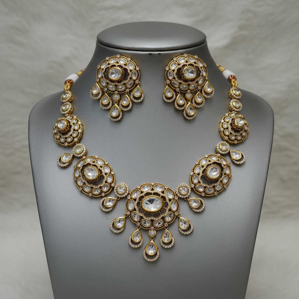 Exquisite Kundan Choker Necklace Set with Drop Earrings
