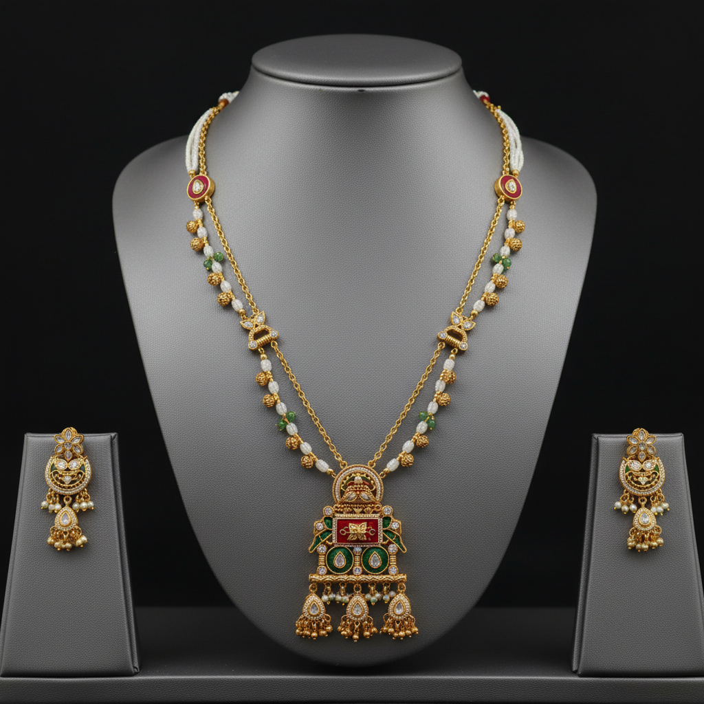 BeautiArt Kundan Meenakari Long Necklace Set | Indian Jewellery