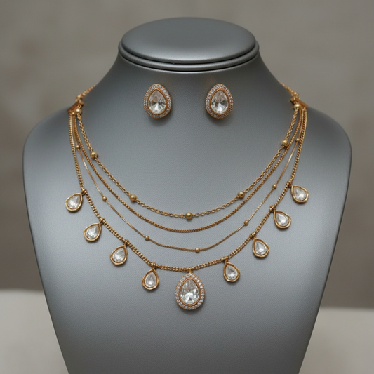 Elegant Rose Gold Choker Necklace Set with Crystals | BeautiArt