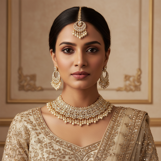 Exquisite Kundan Choker Necklace Set with Maang Tikka & Earrings