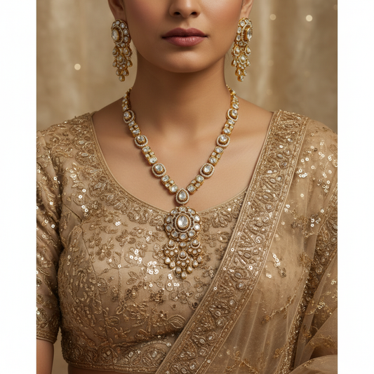 Exquisite Kundan Polki Long Necklace Set with Jhumka Earrings