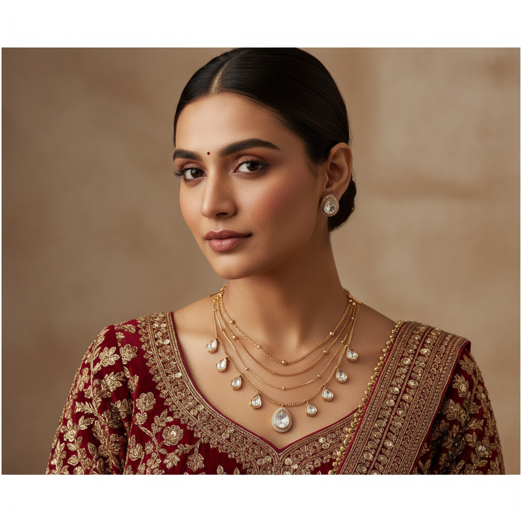 Elegant Rose Gold Choker Necklace Set with Crystals | BeautiArt