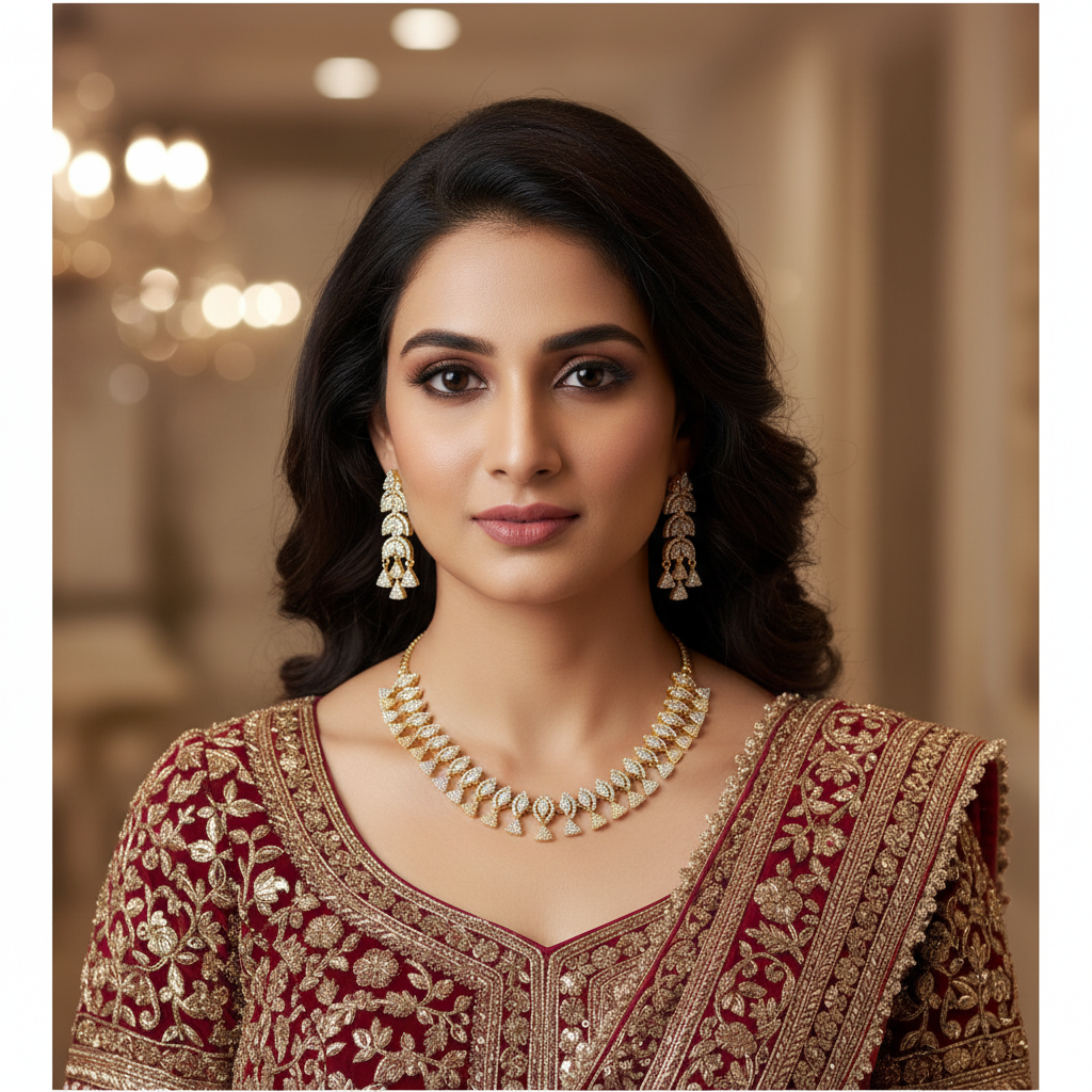 Exquisite Gold-Plated White Stone Studded Necklace and Earring Set