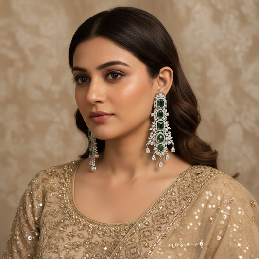 Elegant Emerald Green Zircon Chandelier Dangler Earrings