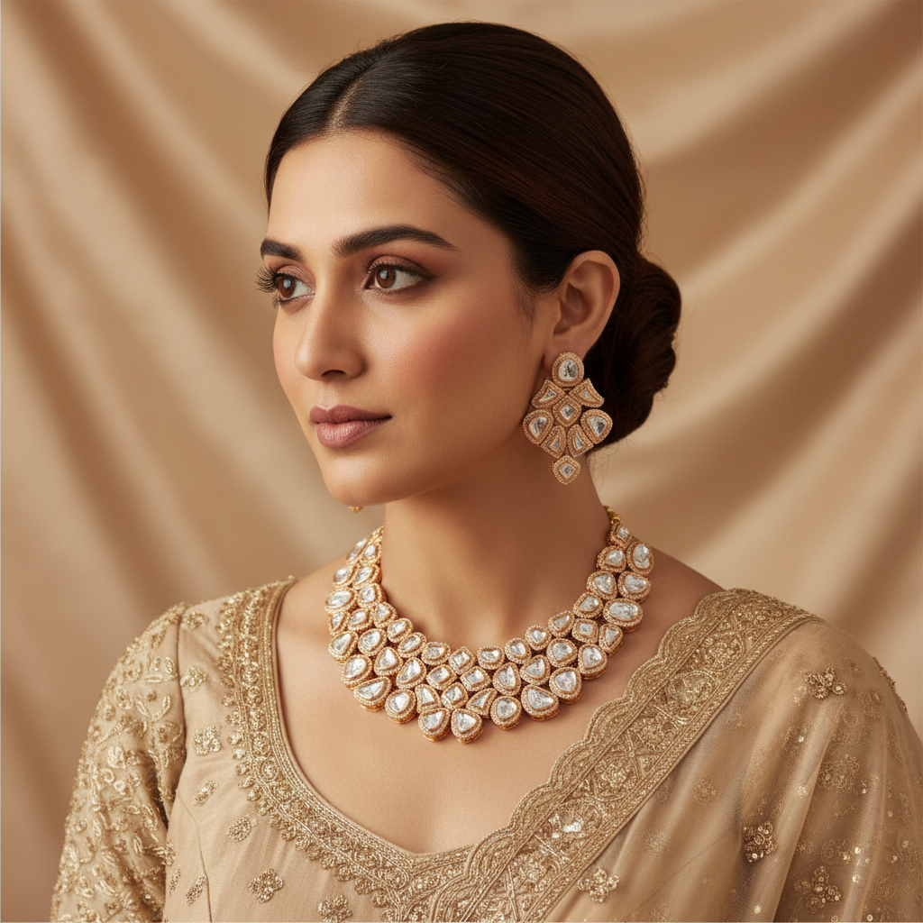 Exquisite Kundan Choker Necklace Set with Matching Earrings