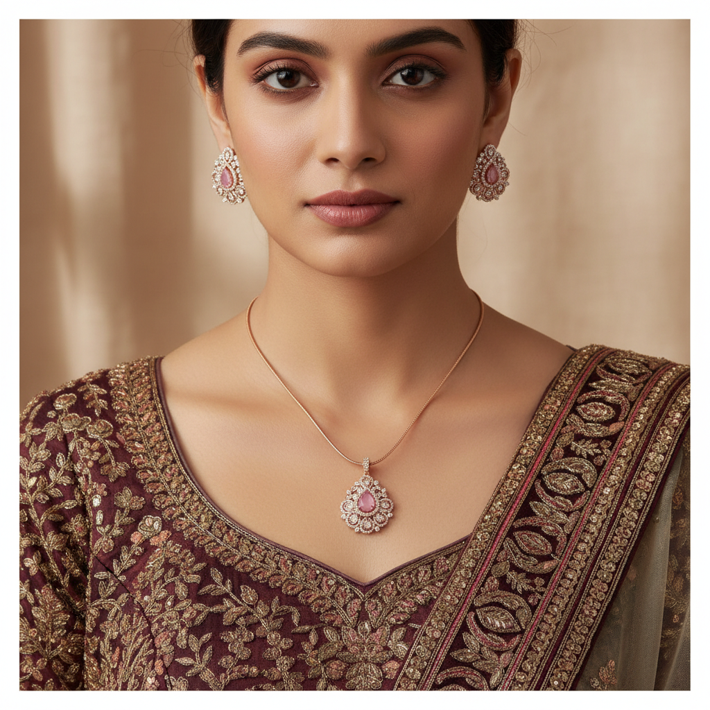 Rose Gold Pink Crystal Teardrop Jewelry Set - BeautiArt