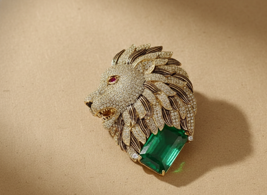 Royal Emerald Lion Brooch