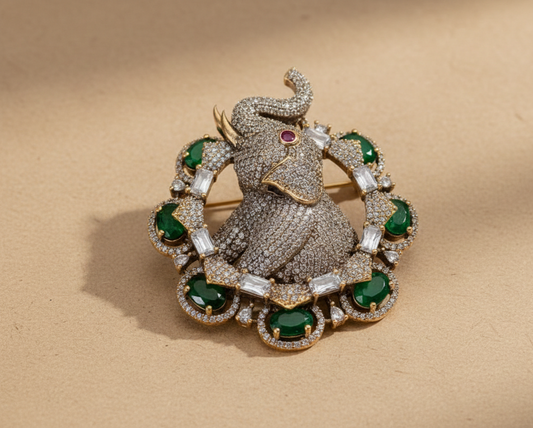 Royal Emerald Elephant Statement Brooch
