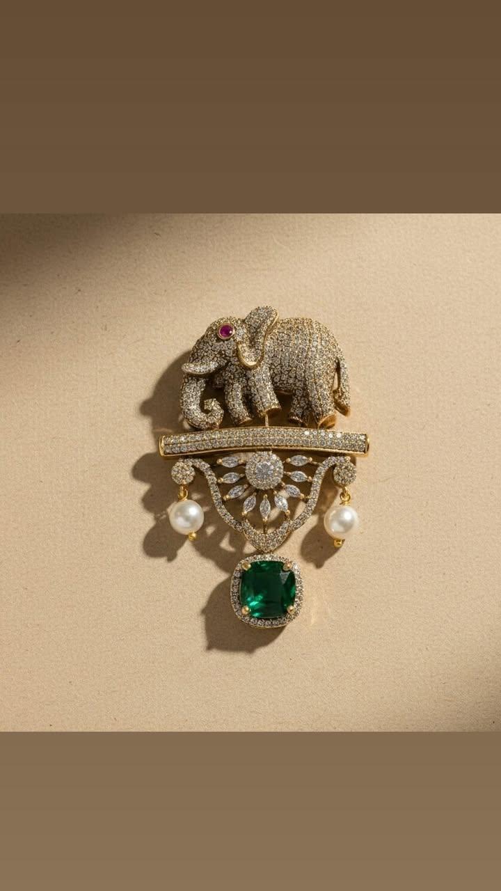 Imperial Emerald & Pearl Elephant Brooch