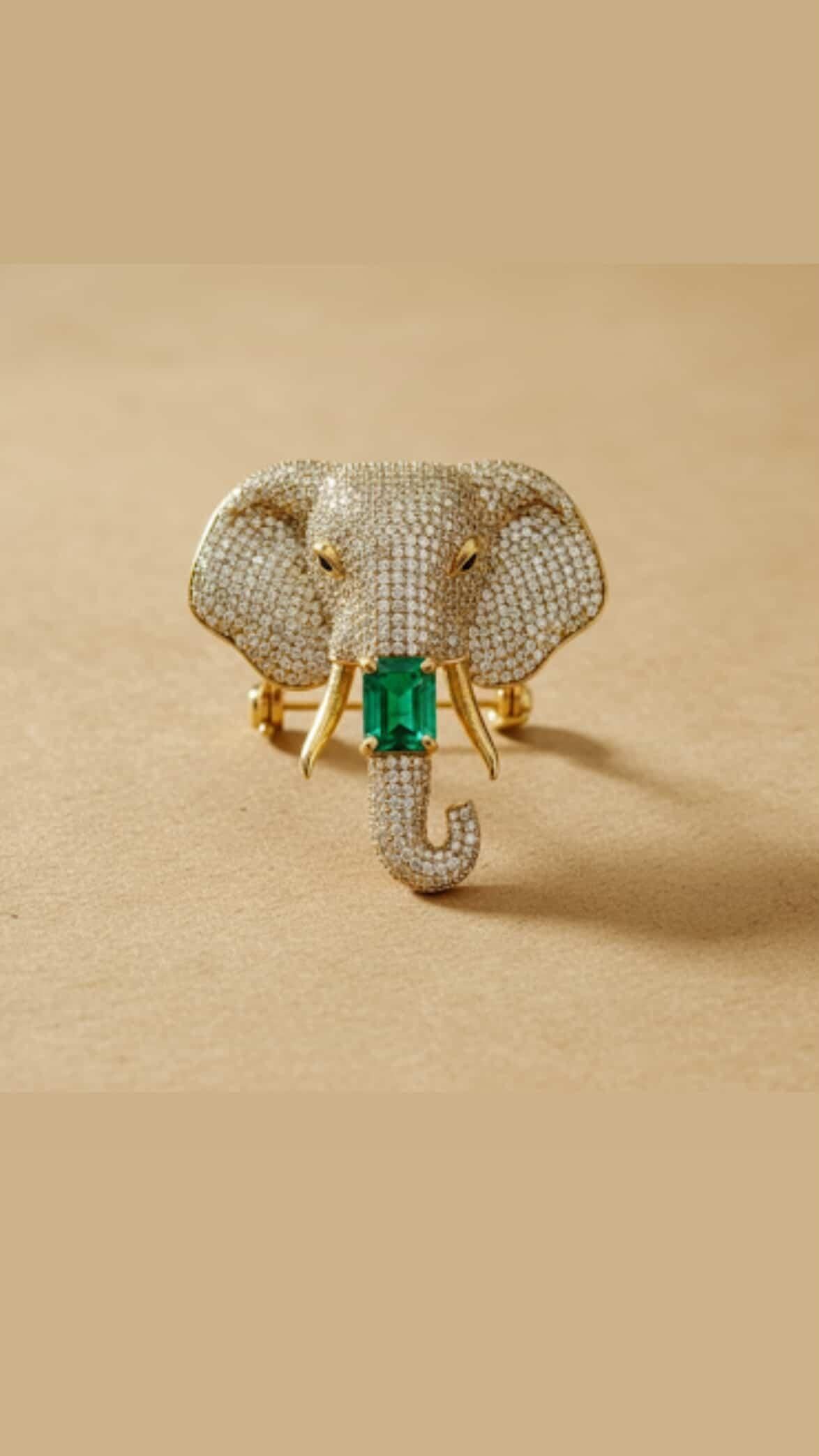 Majestic Emerald Elephant Brooch
