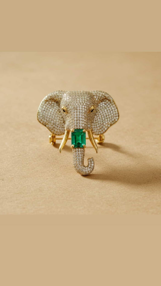 Majestic Emerald Elephant Brooch