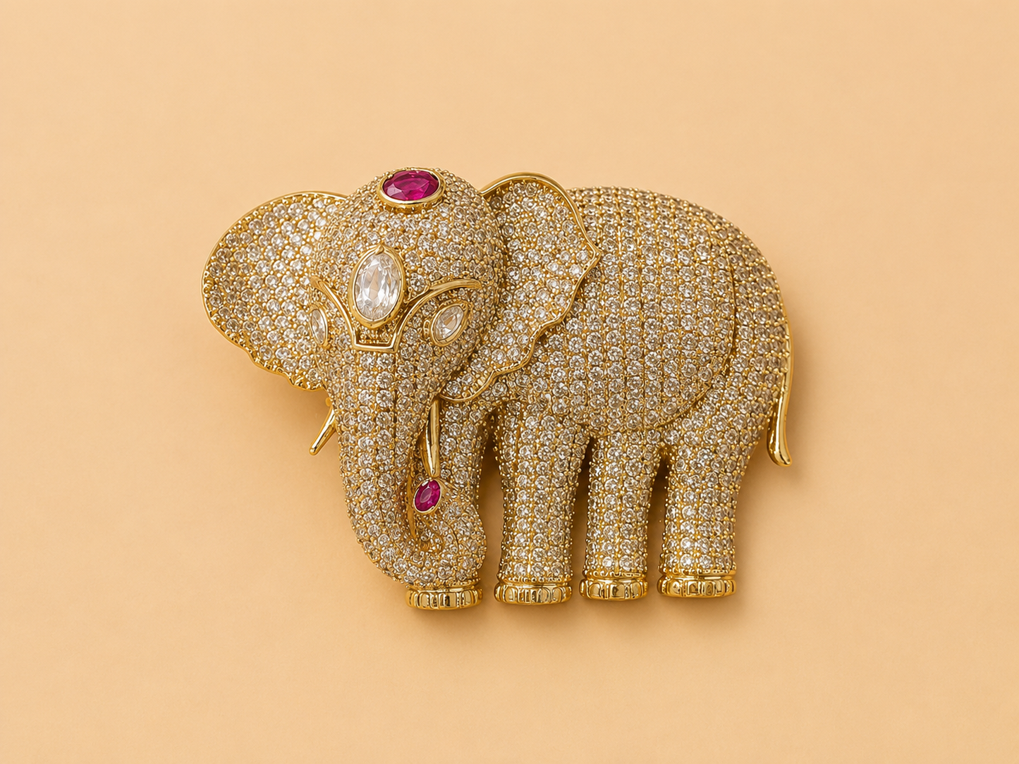 Clear and Red Elephant Family Brooch