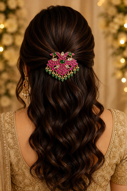 Antique Gold Peacock Floral Hair Accessory