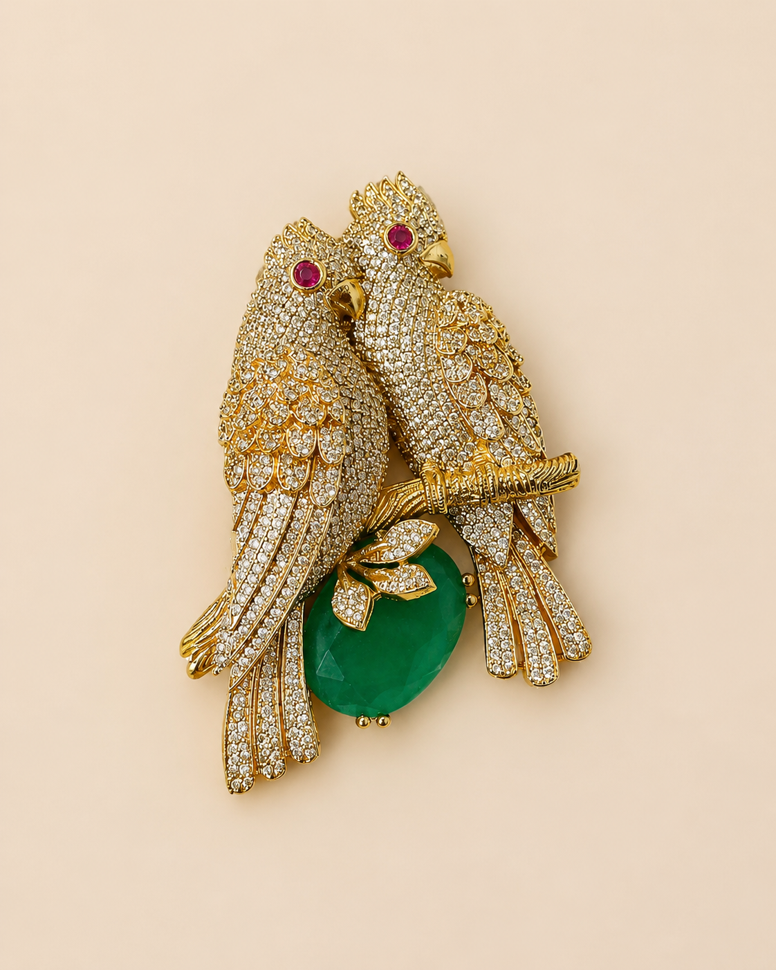 Ruby Green Parrot Branch Brooch