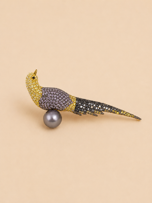 Peacock Pearl Brooch