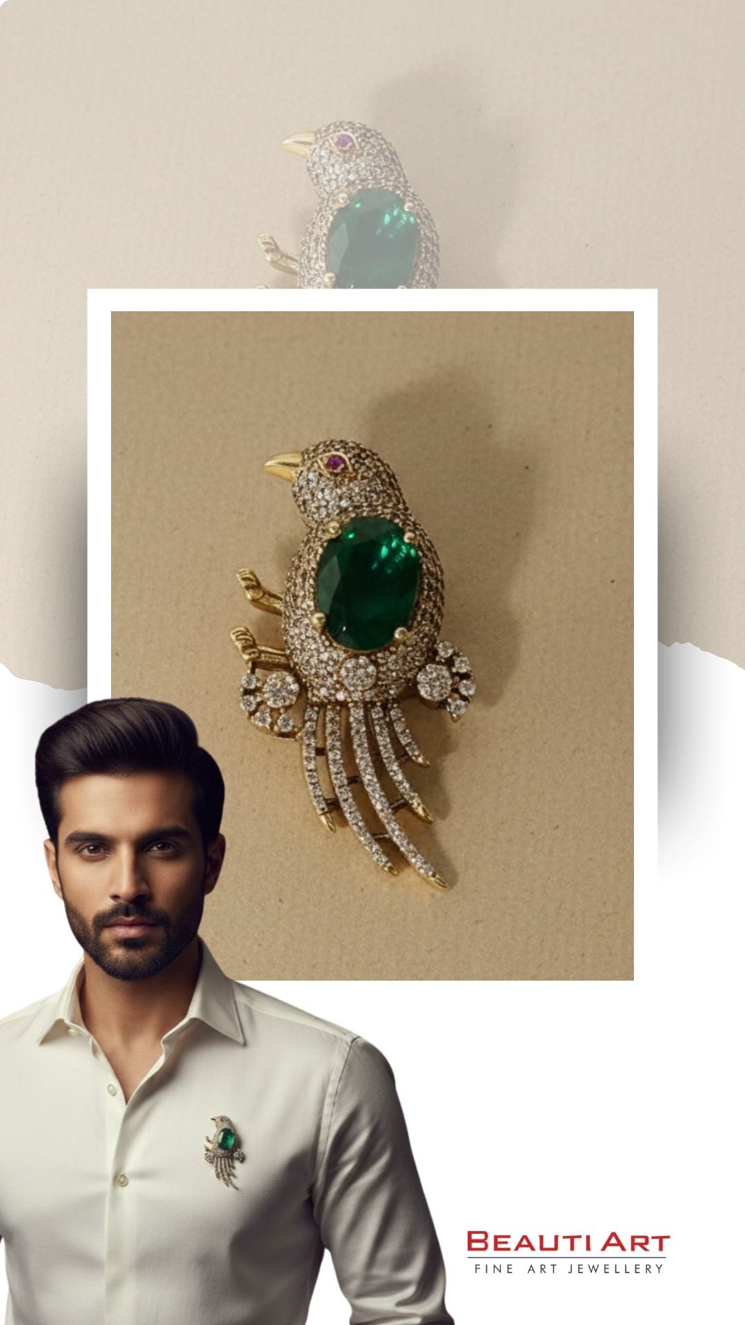 Emerald Bird of Paradise Brooch