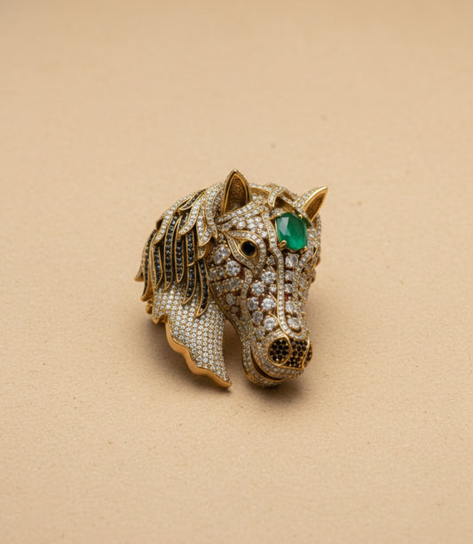 Green and Clear Horse Head Brooch
