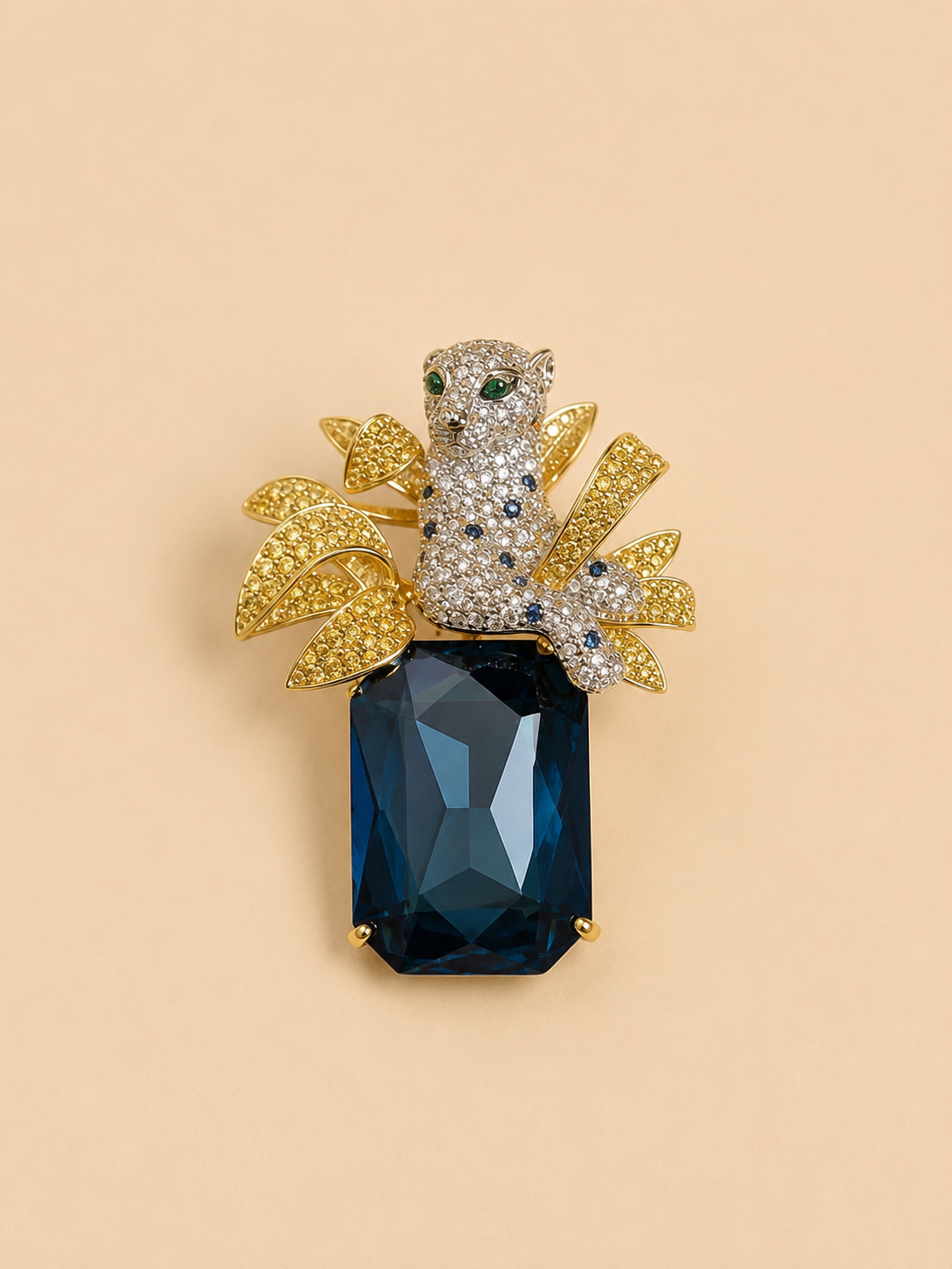 Leopard Blue Crystal Brooch